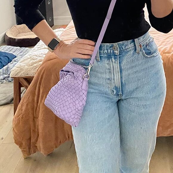 Neiman Marcus Small Purple Woven Chic Vegan Leather Handbag - Picture 5 of 5